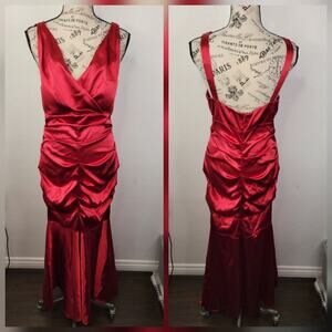 XScape Size 12 Rose Pink Formal Gown Ruched Mermaid V-Neck Regencycore Fairy